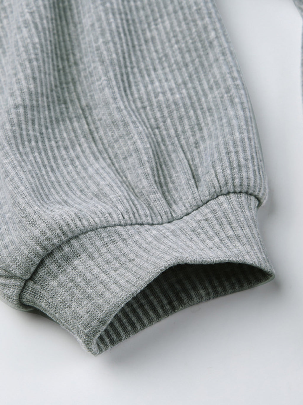 Ribbed Knit Top and Shots Set with Hoodie in grey knit fabric