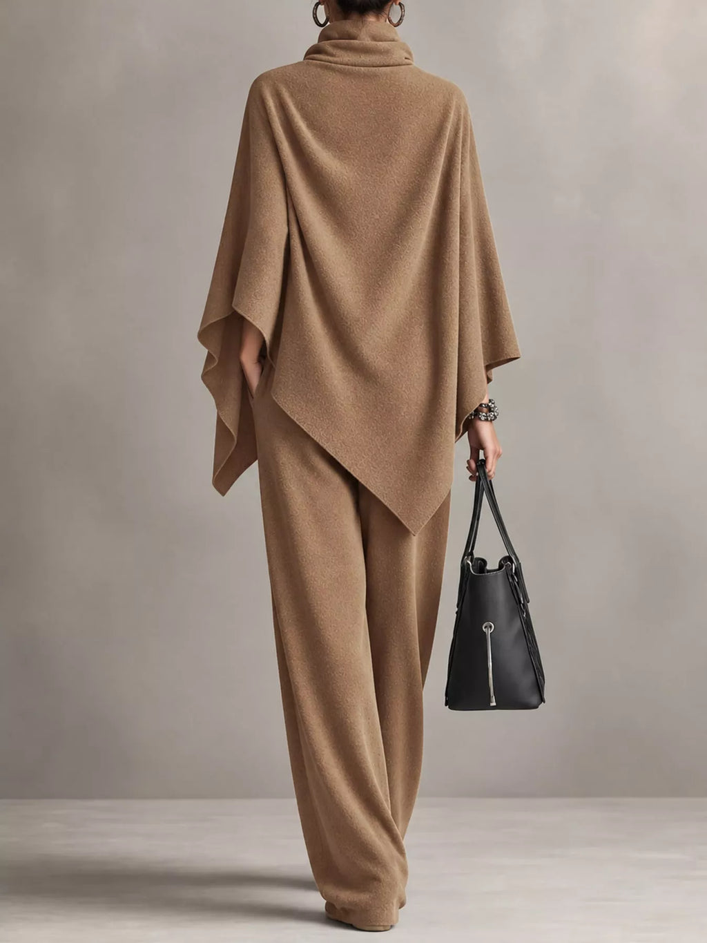 Turtleneck Poncho & Wide-Leg Pants Set in Camel by Belle Bijouix – view 10 of 24