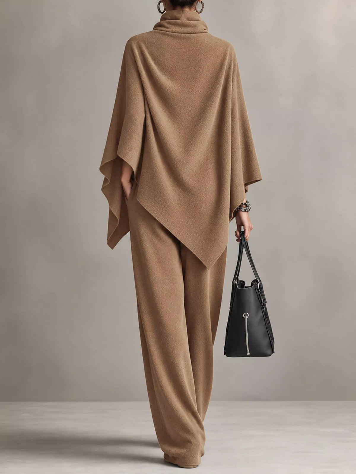 Turtleneck Poncho & Wide-Leg Pants Set in Camel by Belle Bijouix – view 10 of 24