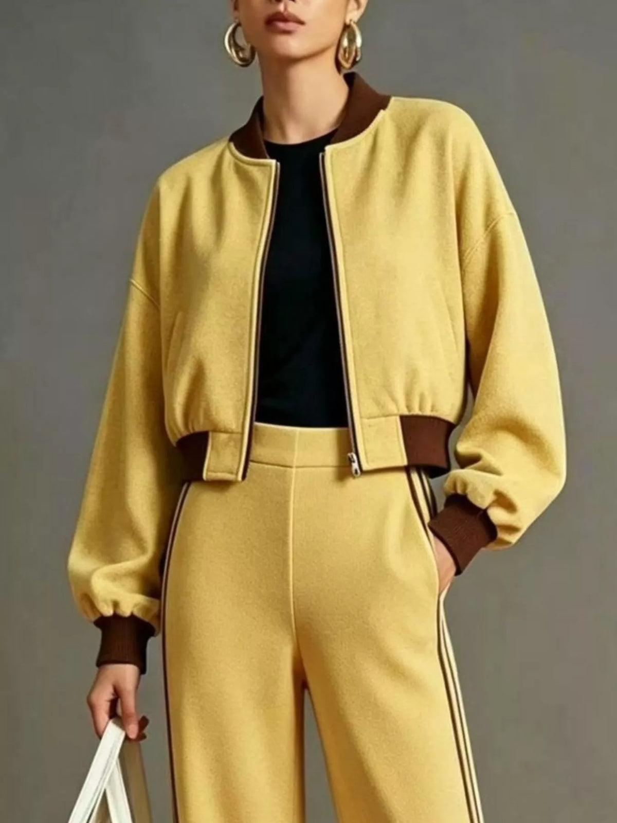 Contrast Ribbed Jacket & Wide-Leg Tracksuit Set by Belle Bijouix – view 5 of 9