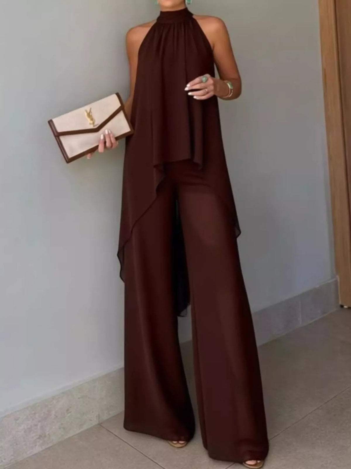 High-Low Sleeveless Top & Wide-Leg Pants Set