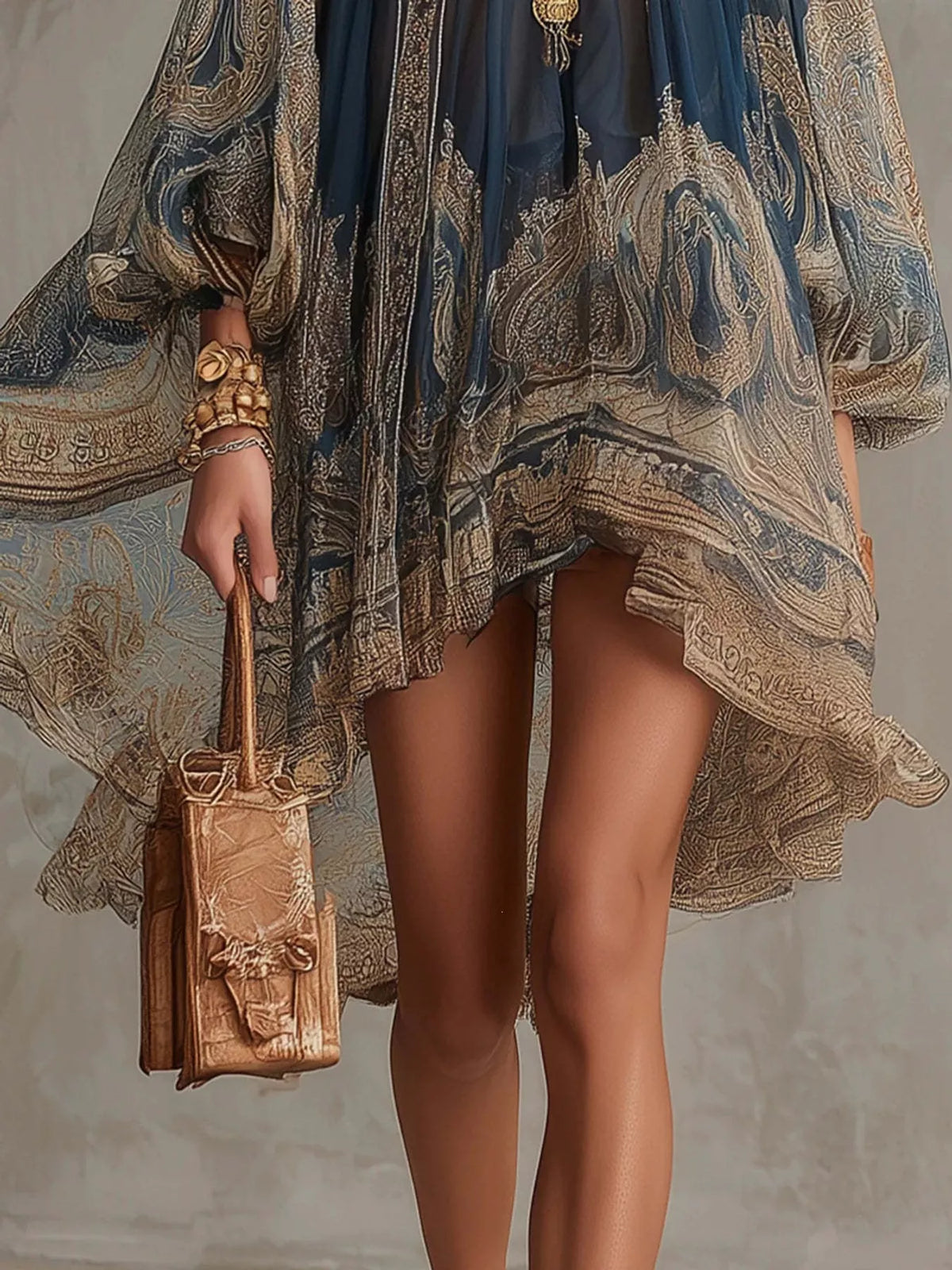 Paisley Chiffon High-Low Mini Dress by Belle Bijouix – view 5 of 10
