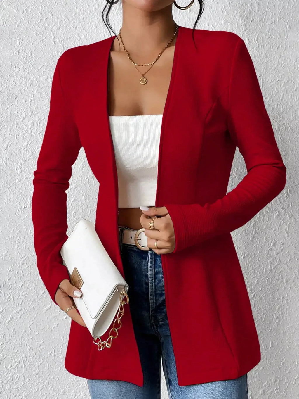 Single-Button Long Sleeve Blazer by Belle Bijouix in red