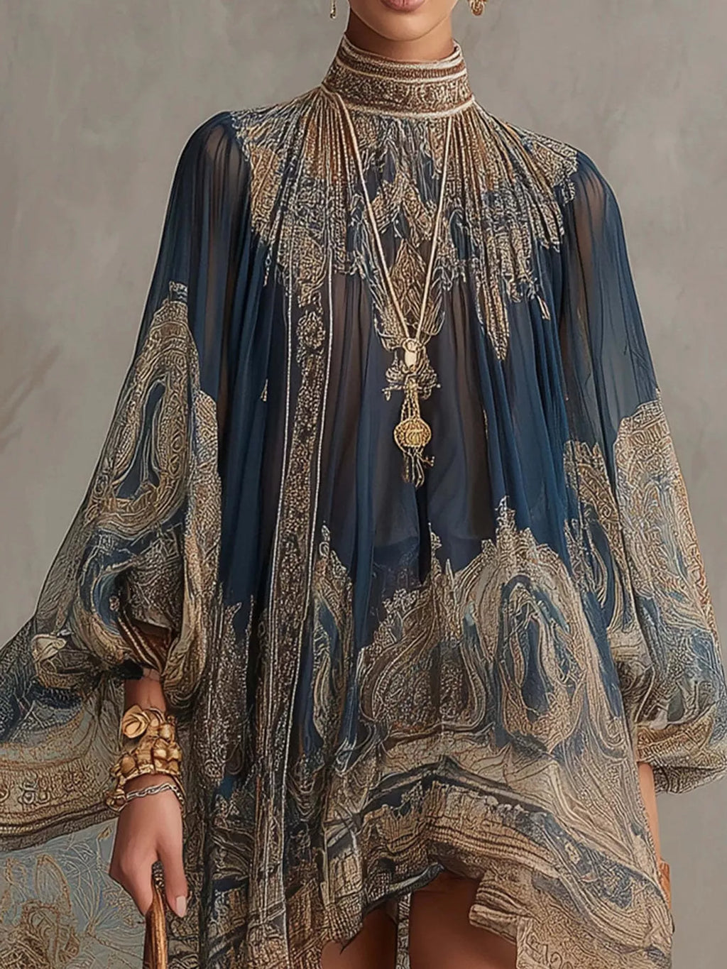 Paisley Chiffon High-Low Mini Dress by Belle Bijouix – view 4 of 10