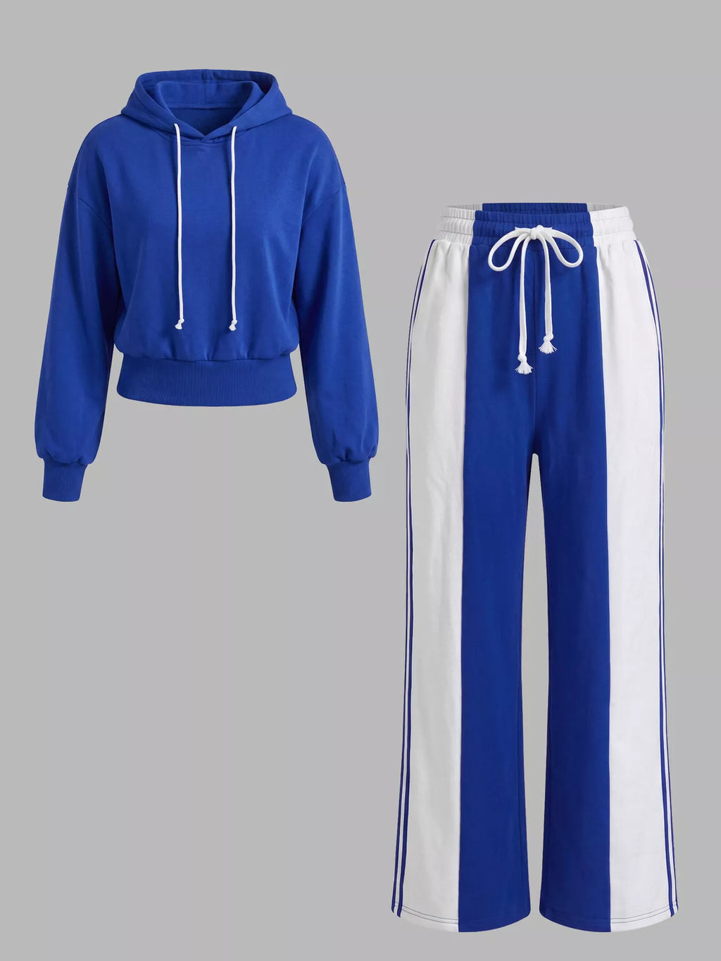 Color-Block Hoodie & Wide-Leg Pants Set