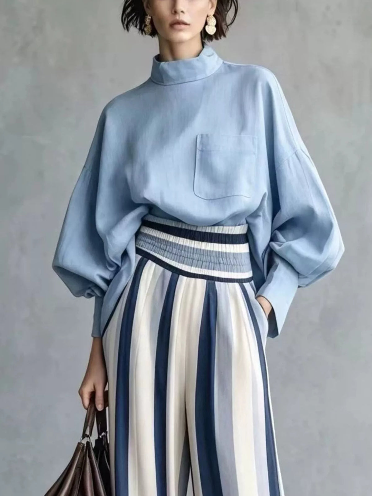 Mock Neck Top & Striped Wide-Leg Pants Set by Belle Bijouix – view 5 of 12