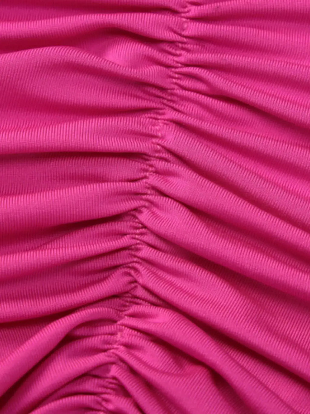 Backless One-Shoulder Ruched Bodycon Maxi Dress by Belle Bijouix in hot pink fabric.