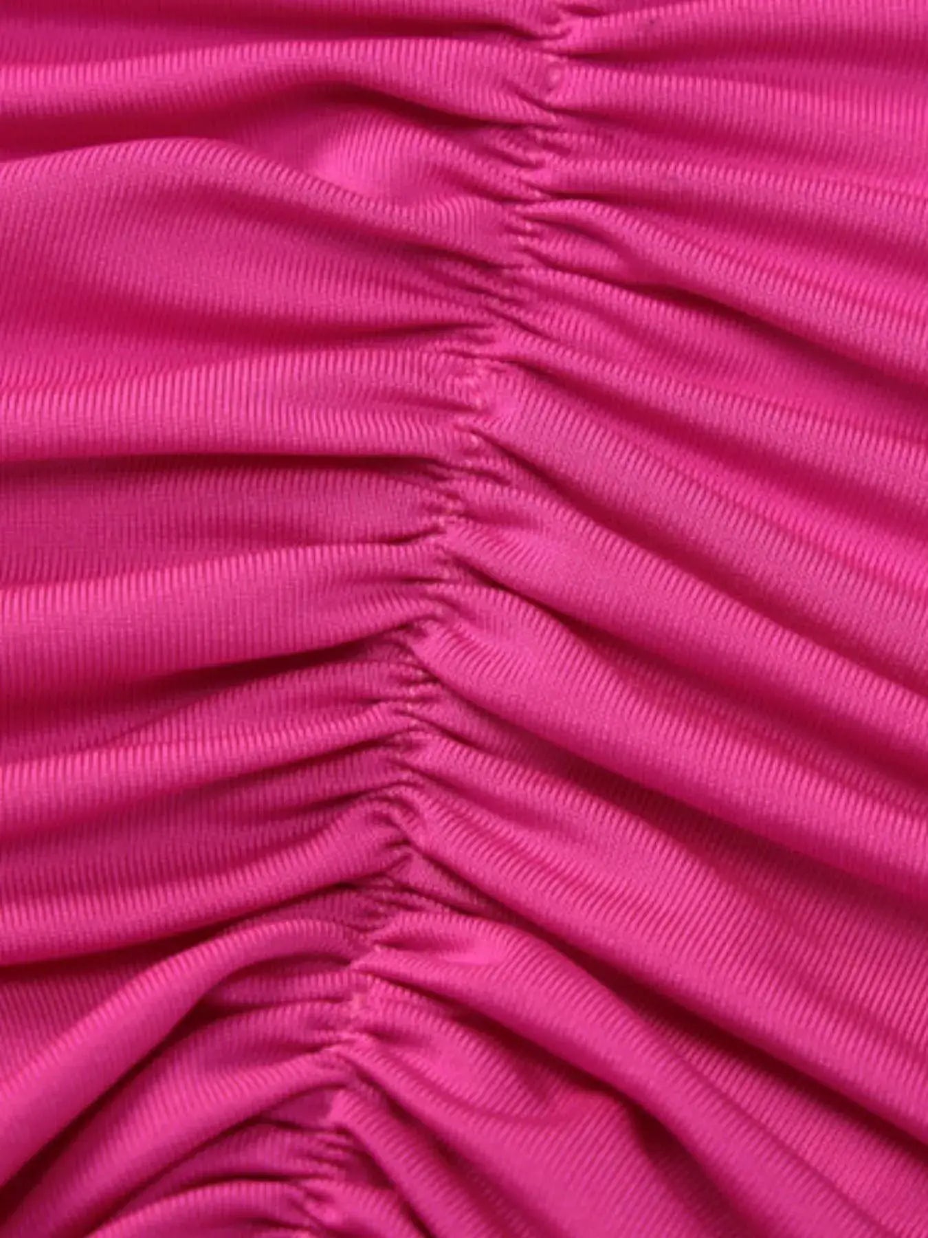 Backless One-Shoulder Ruched Bodycon Maxi Dress by Belle Bijouix in hot pink fabric.