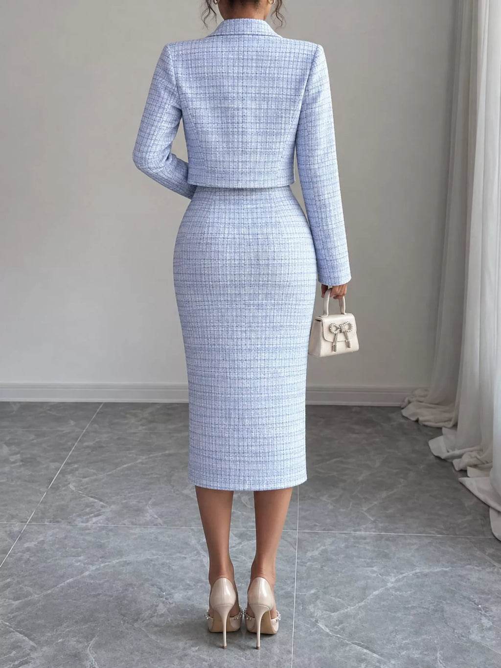 Tweed Square Neck Dress and Cardigan Set by Belle Bijouix – view 11 of 14