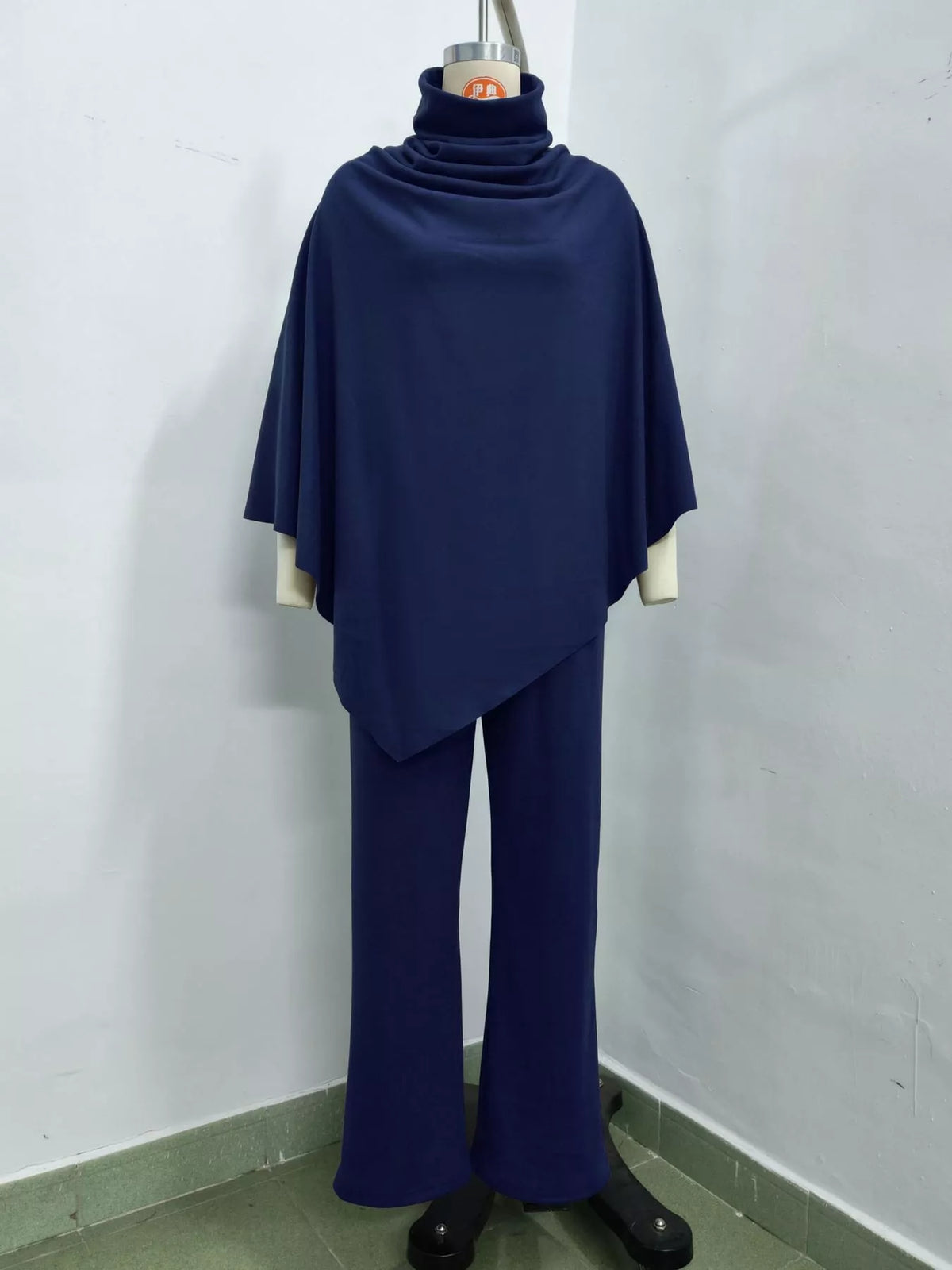 Turtleneck Poncho & Wide-Leg Pants Set in Blue by Belle Bijouix – view 22 of 24