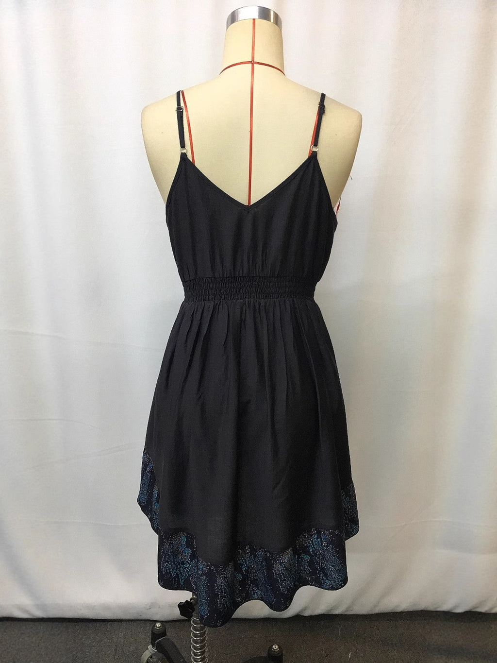 V-Neck Floral Mini Cami Dress by Trendsi, black with smocked waist and blue lace hem