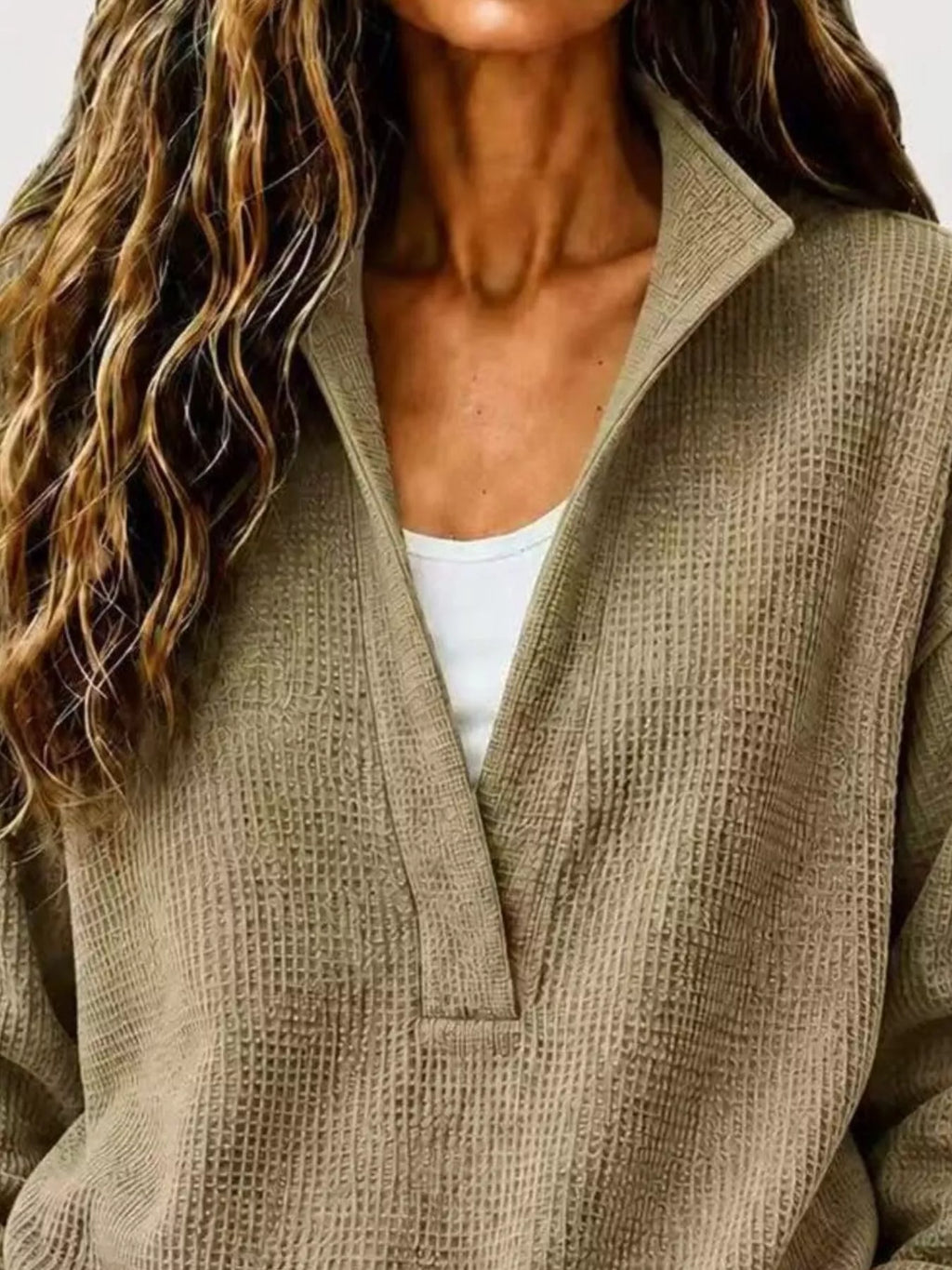 Waffle Knit Dropped Shoulder Sweatshirt