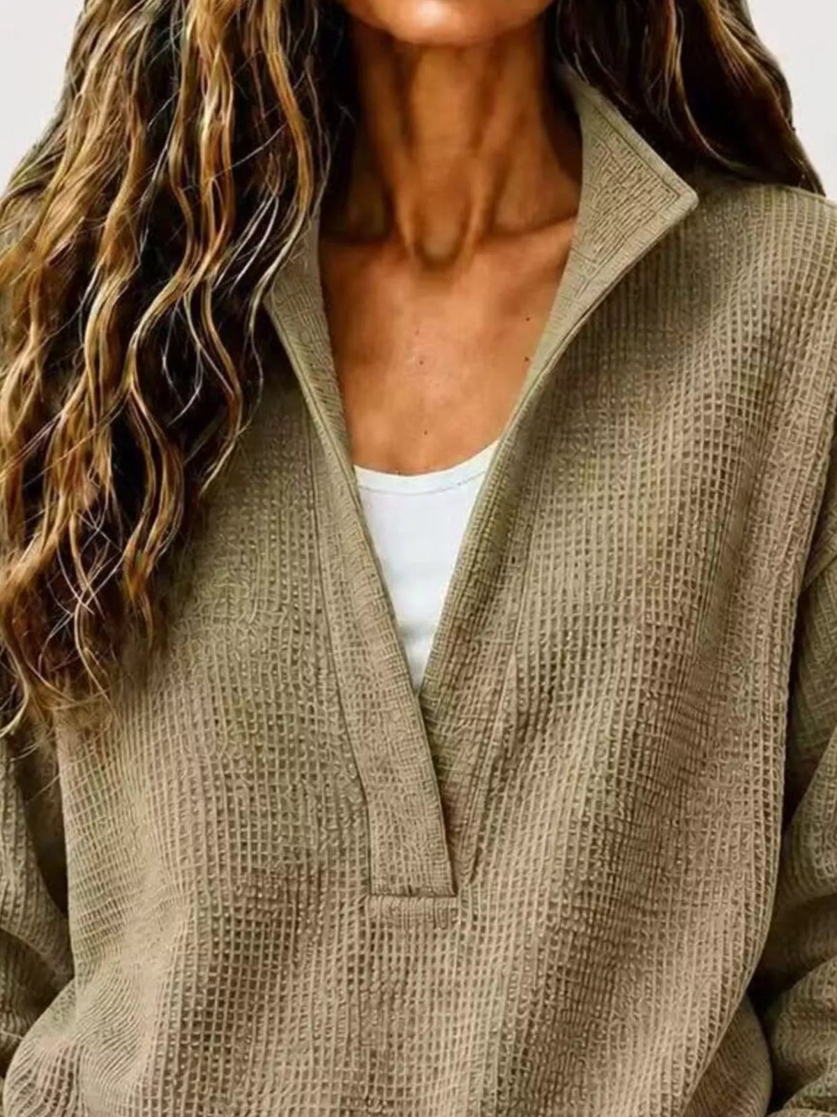 Waffle Knit Dropped Shoulder Sweatshirt