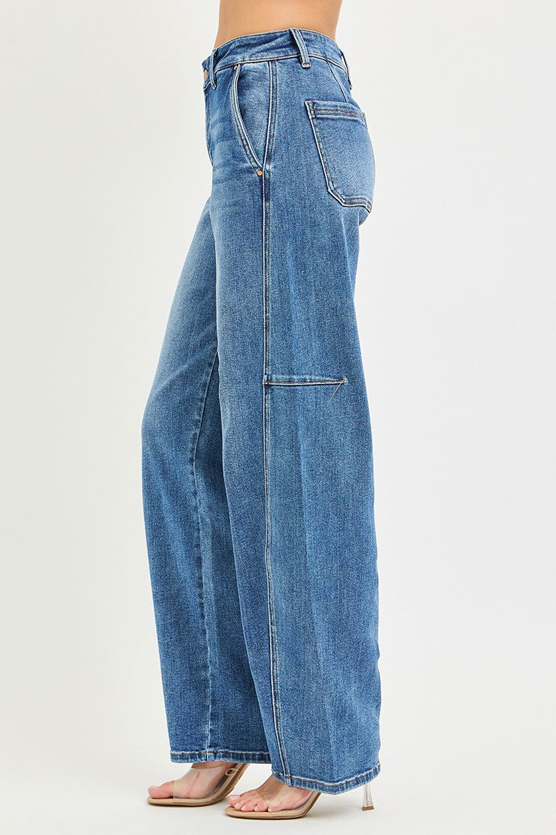 RISEN Slouchy Baggy Jeans, blue denim with cargo pocket and wide-leg fit
