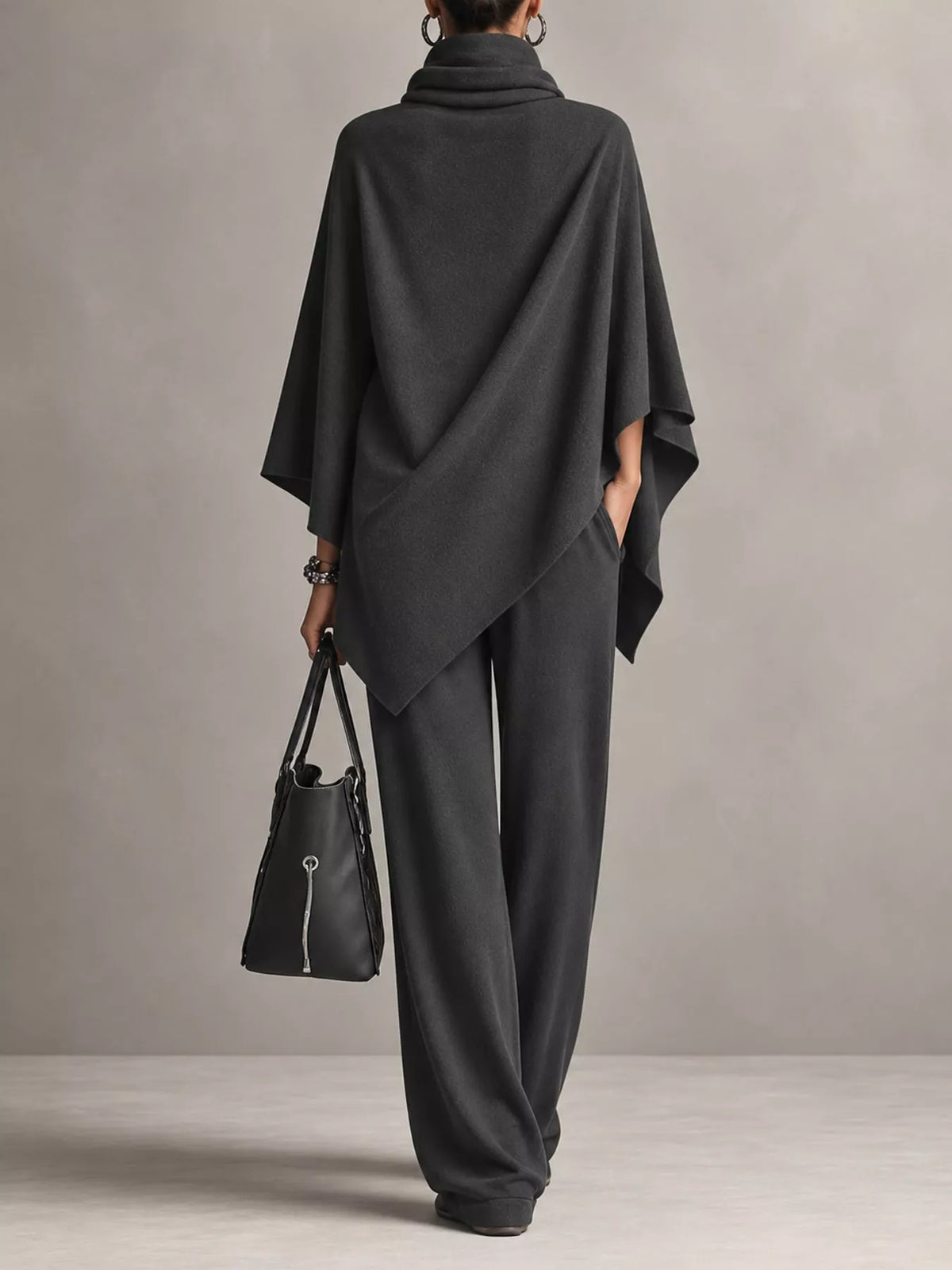 Turtleneck Poncho & Wide-Leg Pants Set in Charcoal Gray by Belle Bijouix – view 2 of 24