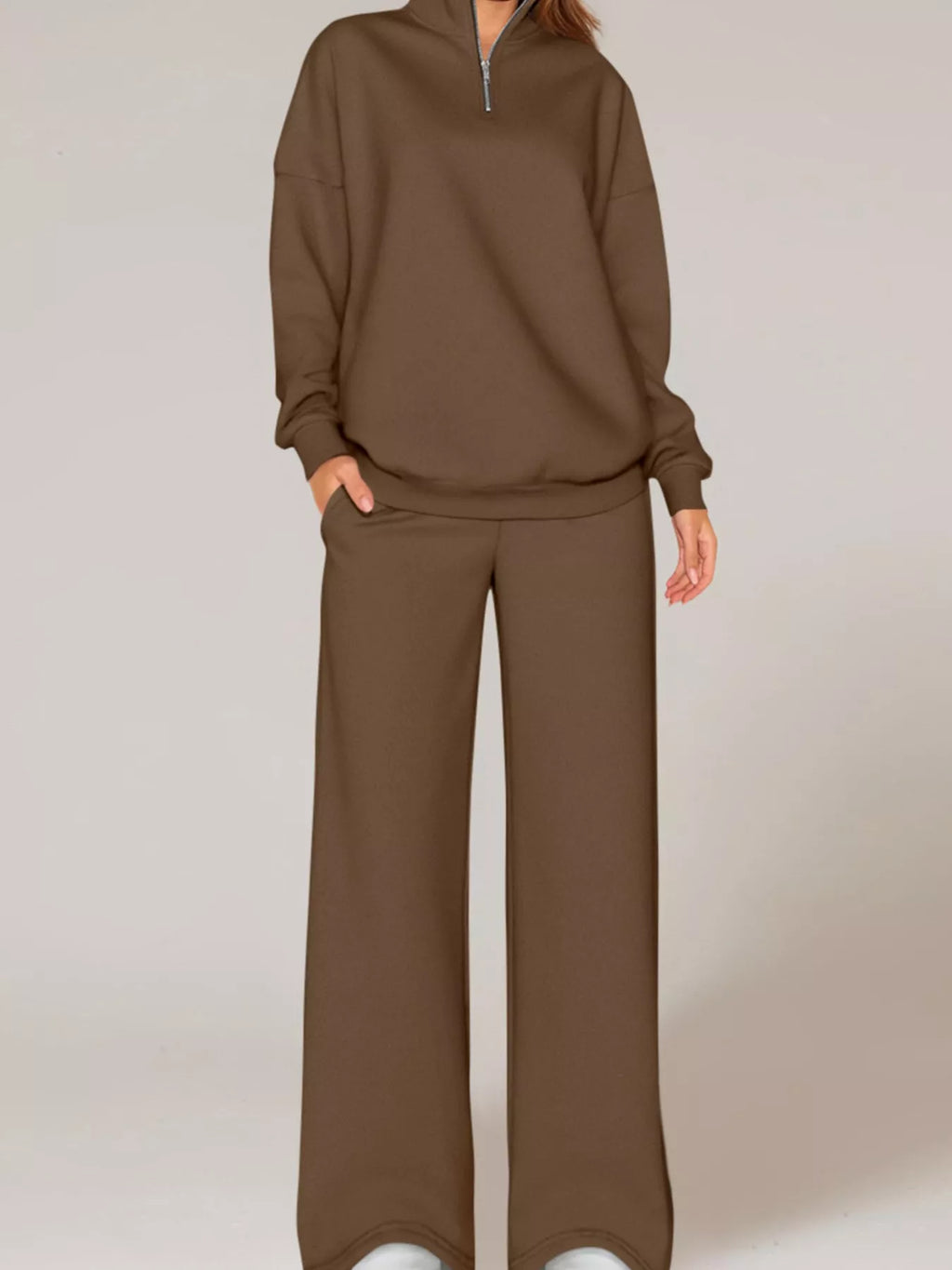 Half-Zip Sweatshirt & Wide-Leg Sweatpants Set by Belle Bijouix – view 4 of 27