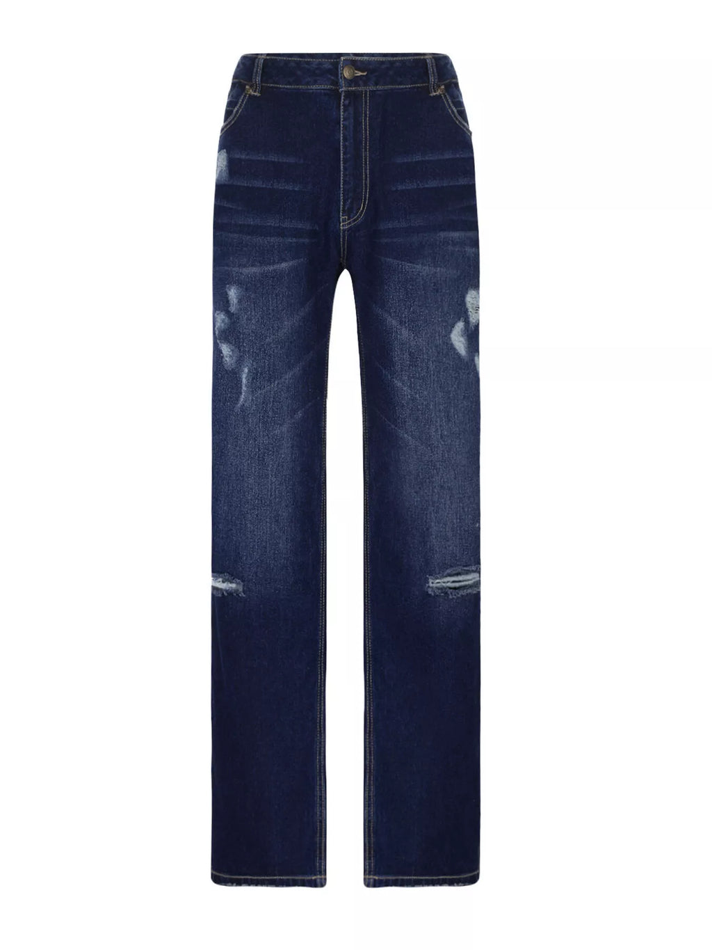 Distressed loose-fit jeans in dark blue denim by Belle Bijouix