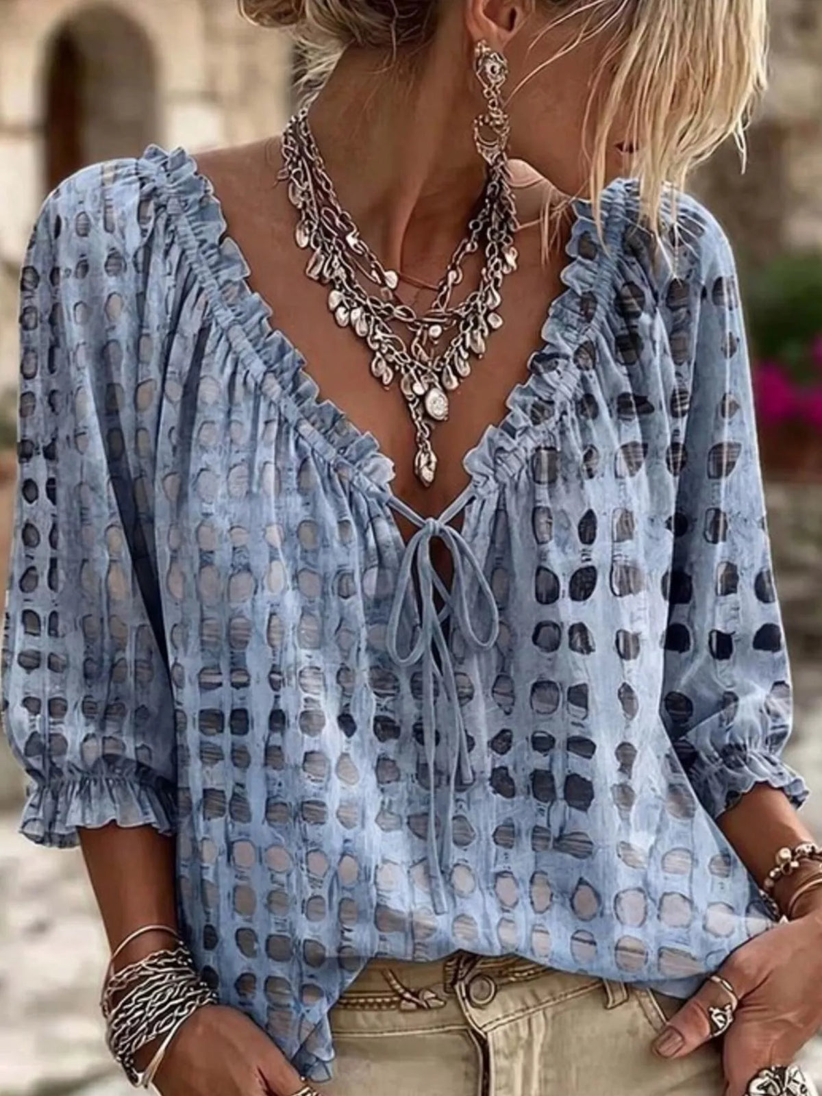 Tie Neck 3/4 Sleeve Blouse