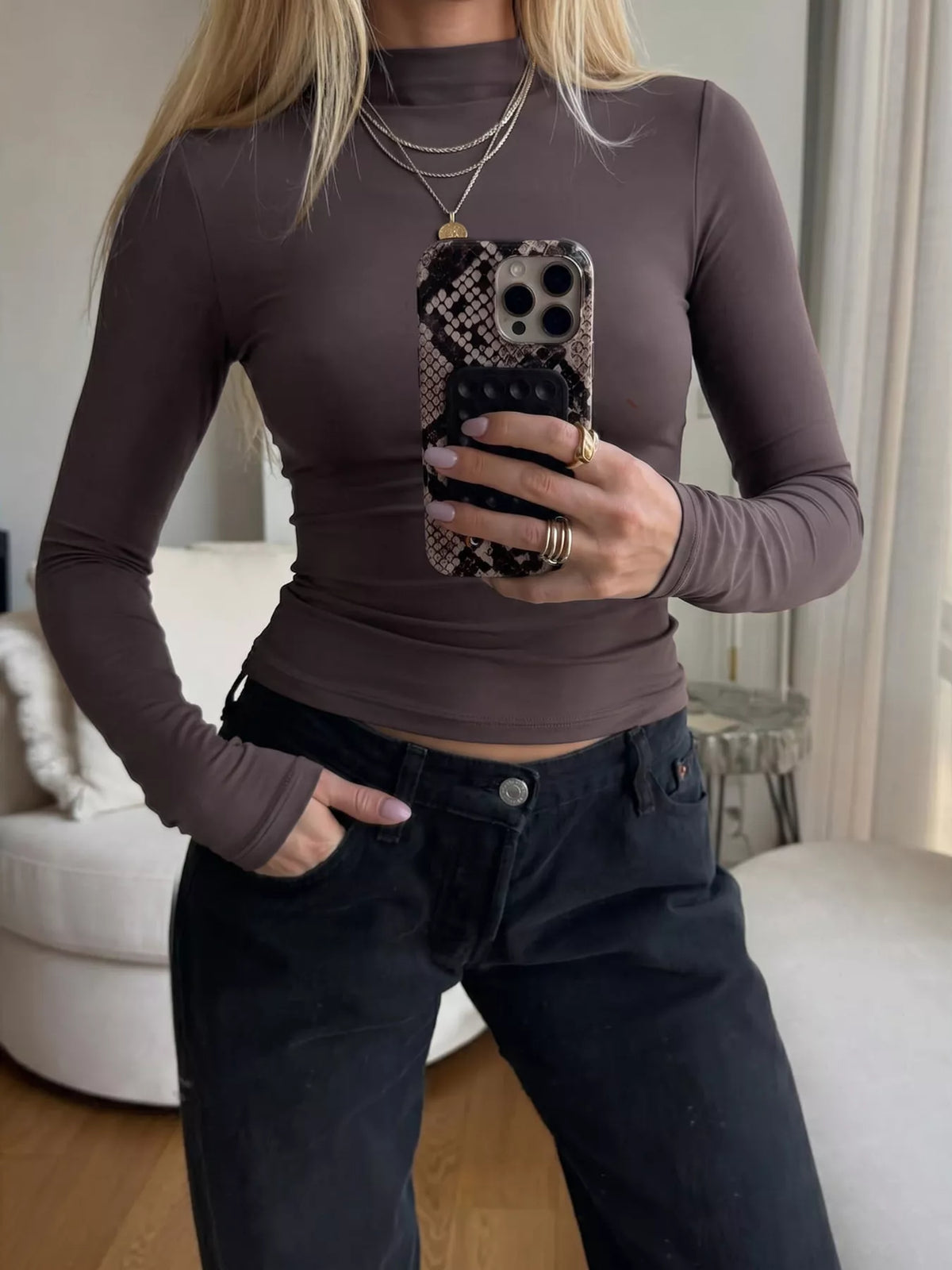 Polyamide-Blend Slim-Fit Mock Neck Top