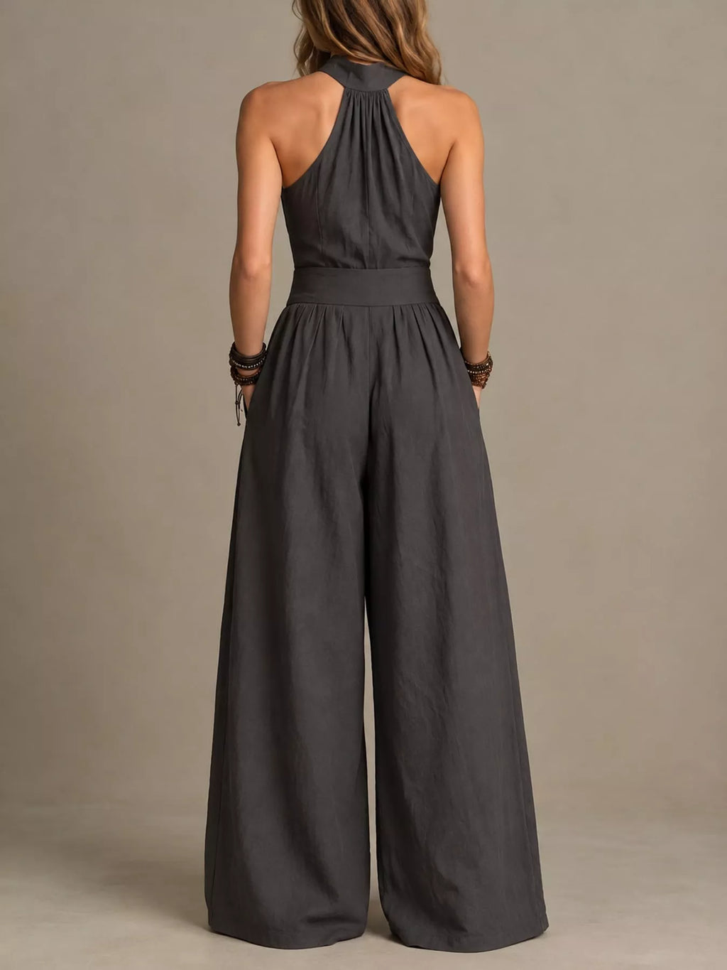 Crisscross Halter Linen Wide-Leg Jumpsuit by Belle Bijouix – view 14 of 45