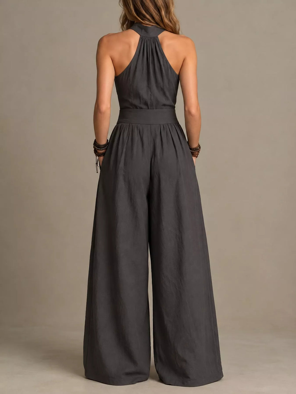 Crisscross Halter Linen Wide-Leg Jumpsuit by Belle Bijouix – view 14 of 45