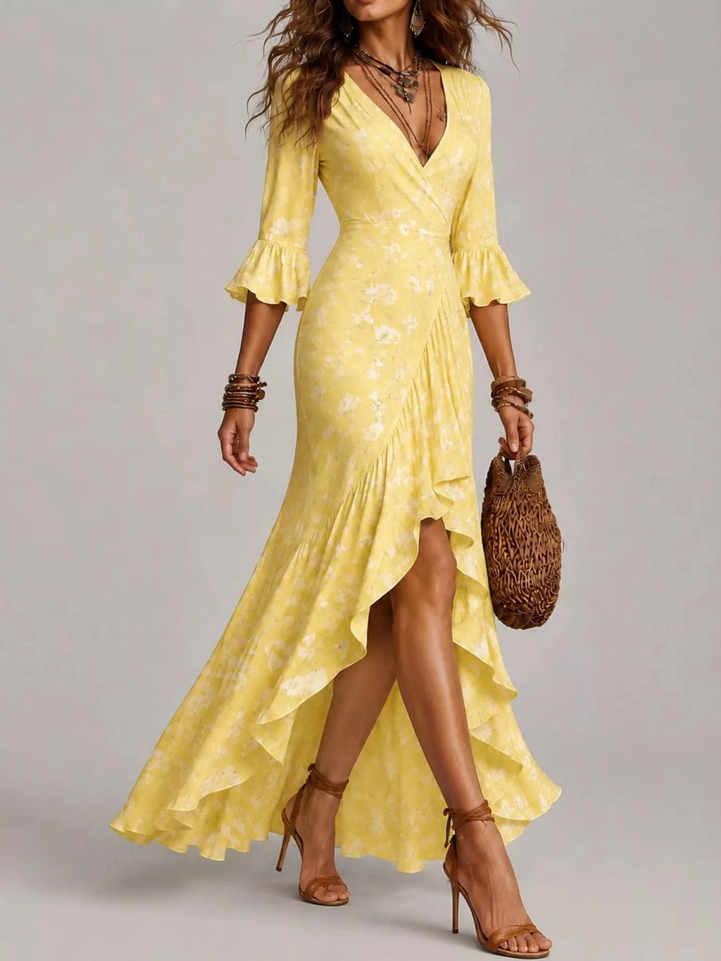 Floral Surplice High-Low Ruffle Maxi Dress by Belle Bijouix – view 7 of 20