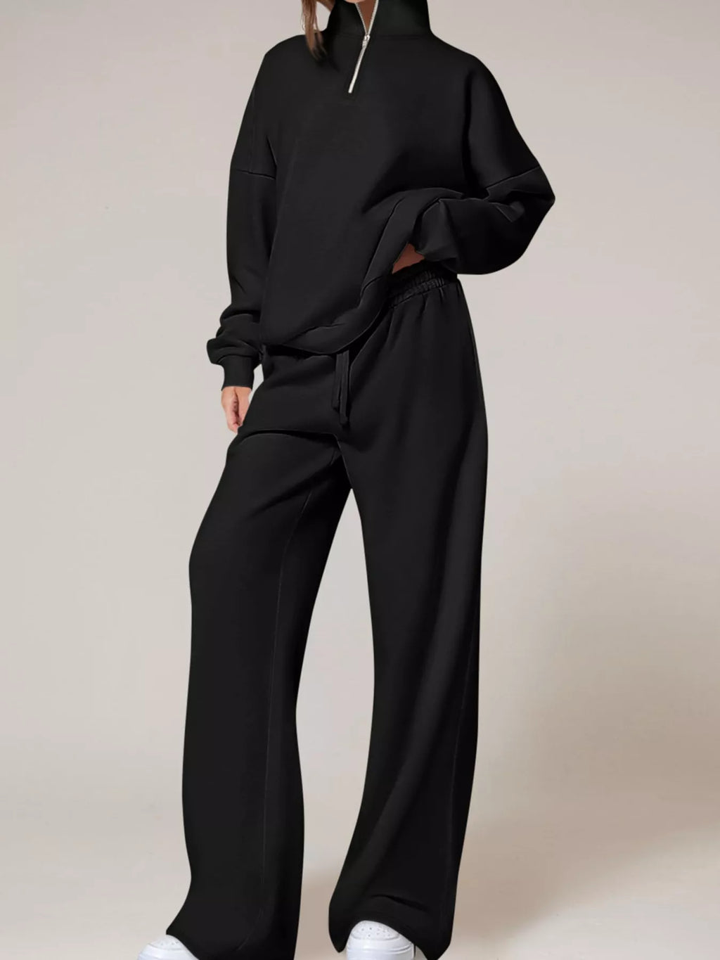 Half-Zip Sweatshirt & Wide-Leg Sweatpants Set by Belle Bijouix – view 11 of 27