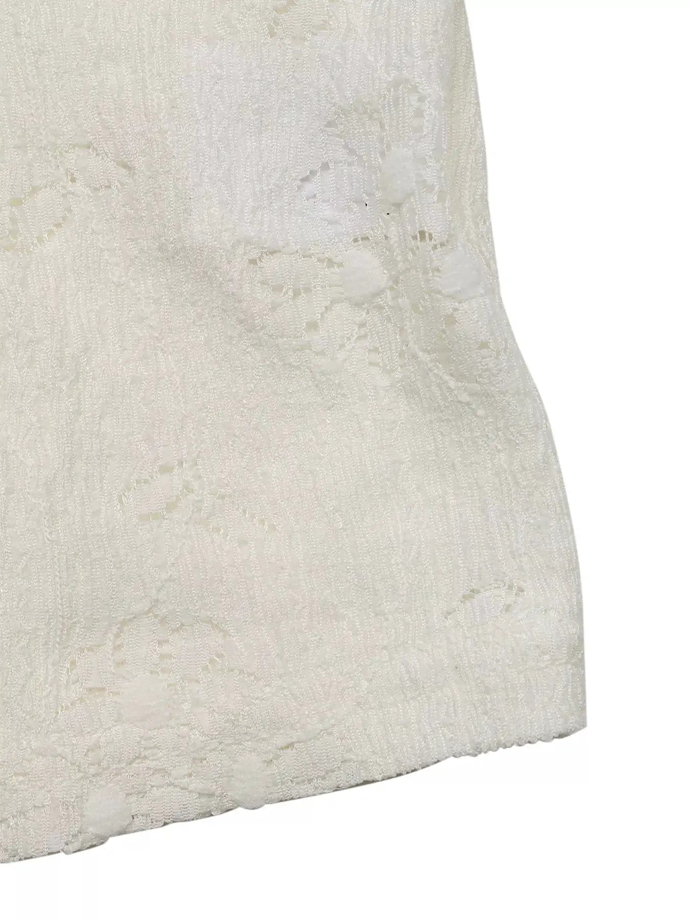 Lace Tie-Front Cami in ivory with floral lace and a ruffle hem