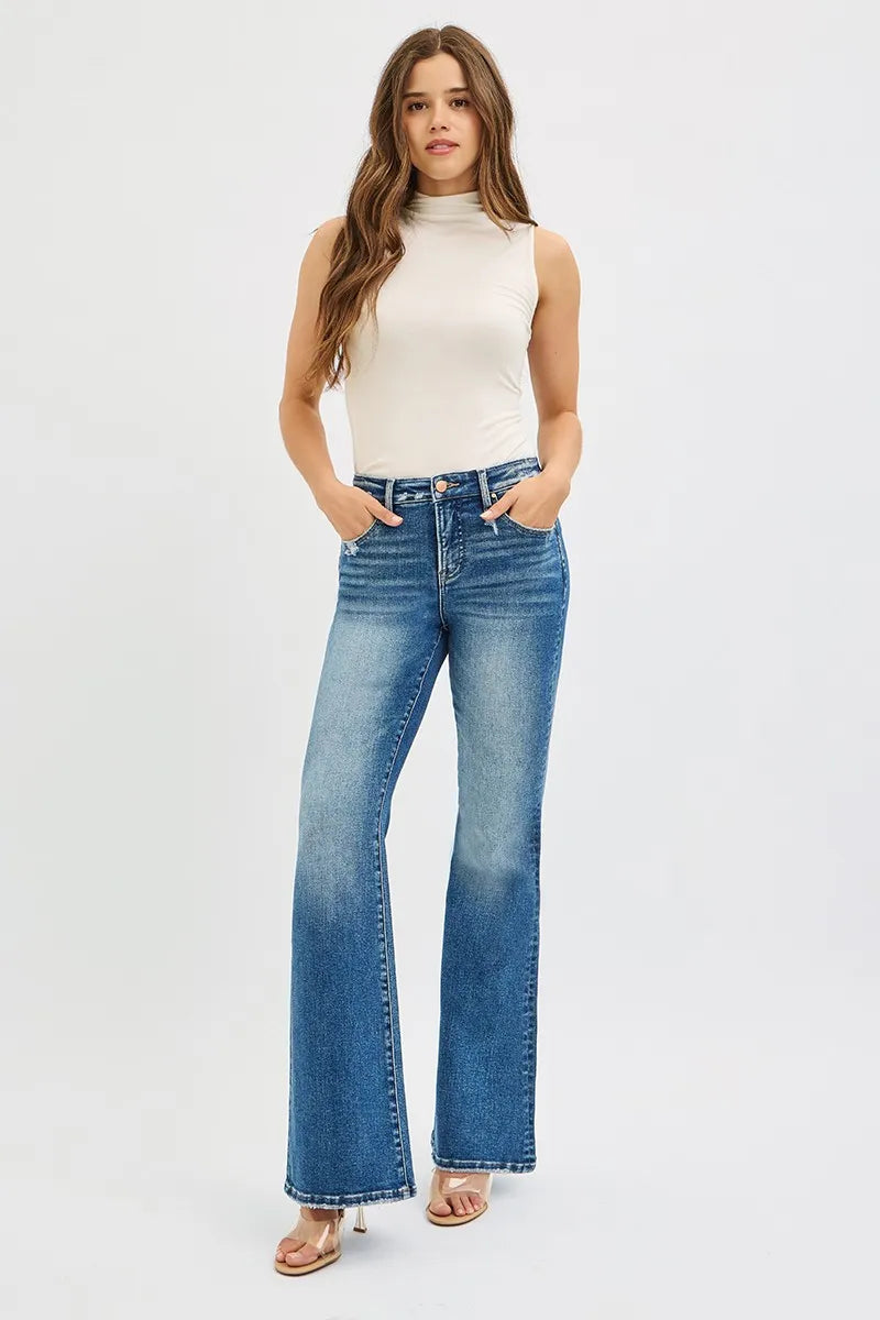 RISEN full-size tummy-control high-rise flare jeans, Belle Bijouix, light blue denim, plus size