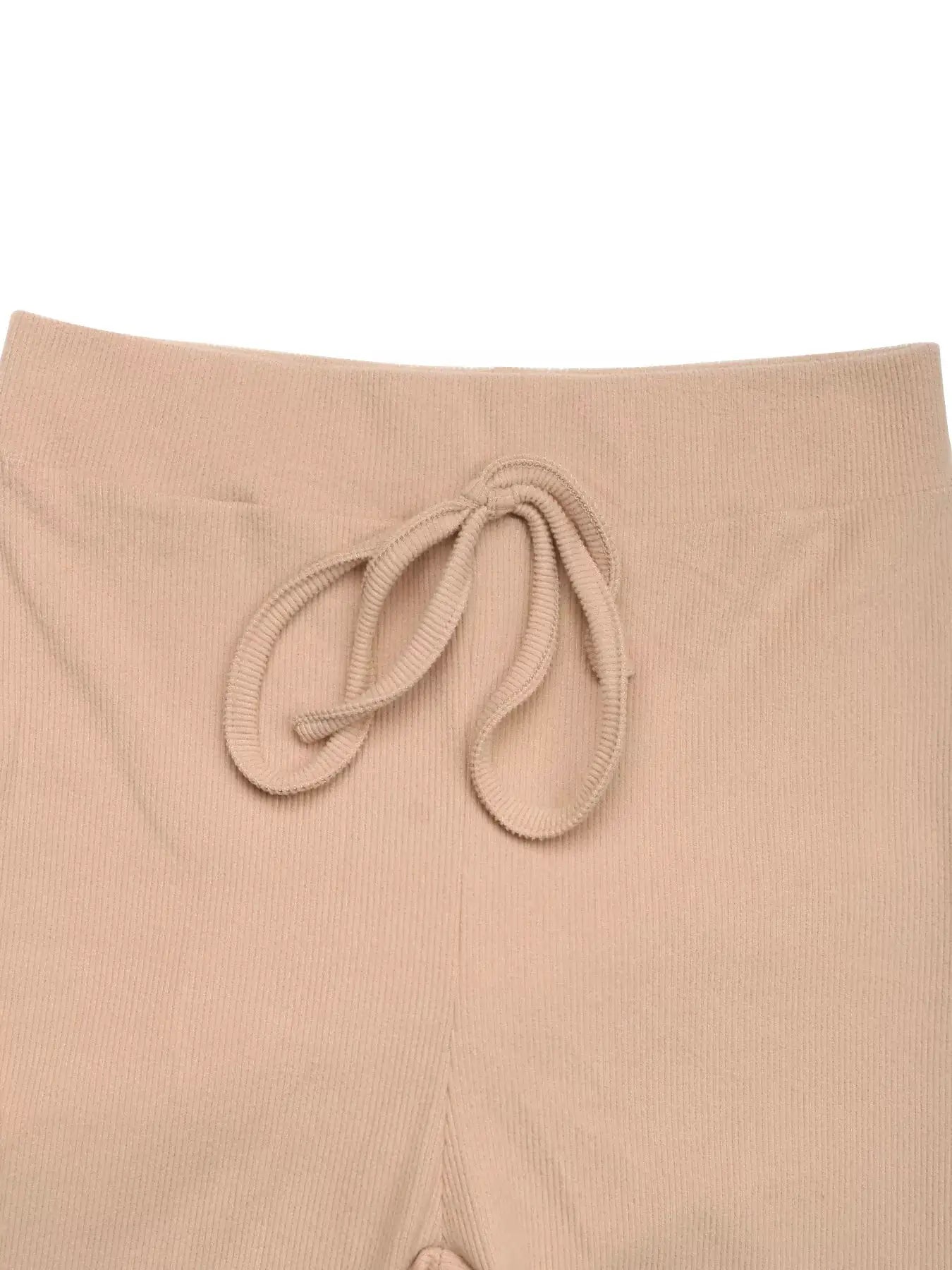 Long Sleeve Hoodie and Pants Set by Belle Bijouix in beige knit fabric with a drawstring waist