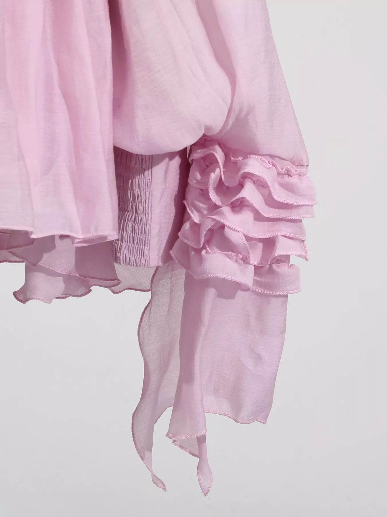 Ruffled Long Sleeve Mini Dress in pink by Belle Bijouix with tiered sleeves