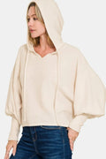 Zenana brushed Hacci cropped hoodie in cream with drop-shoulder silhouette
