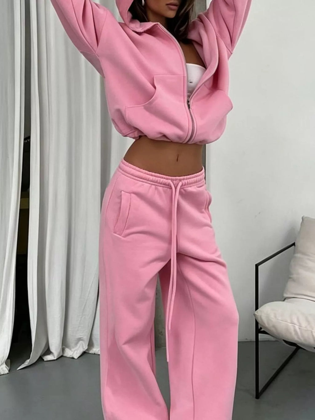 Zip-Up Hoodie & Wide-Leg Sweatpants Set by Belle Bijouix – view 15 of 29