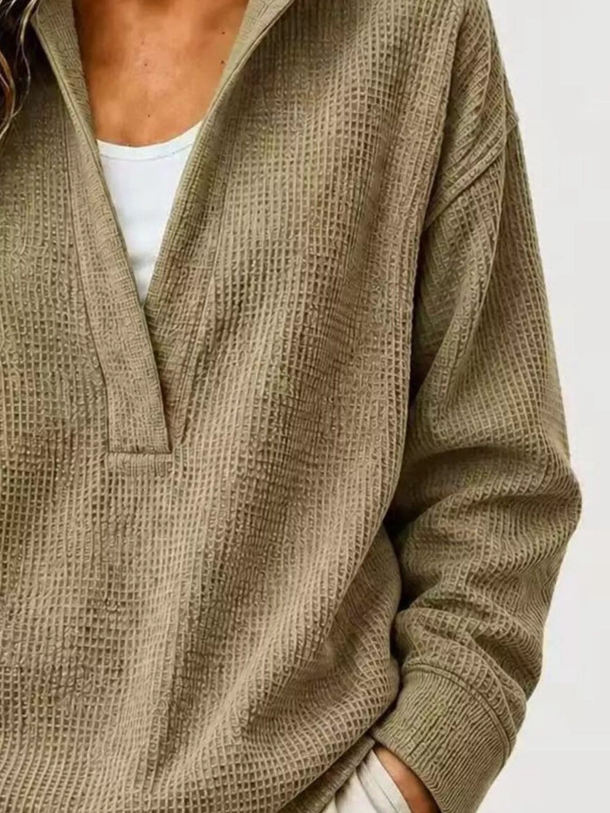 Waffle Knit Dropped Shoulder Sweatshirt
