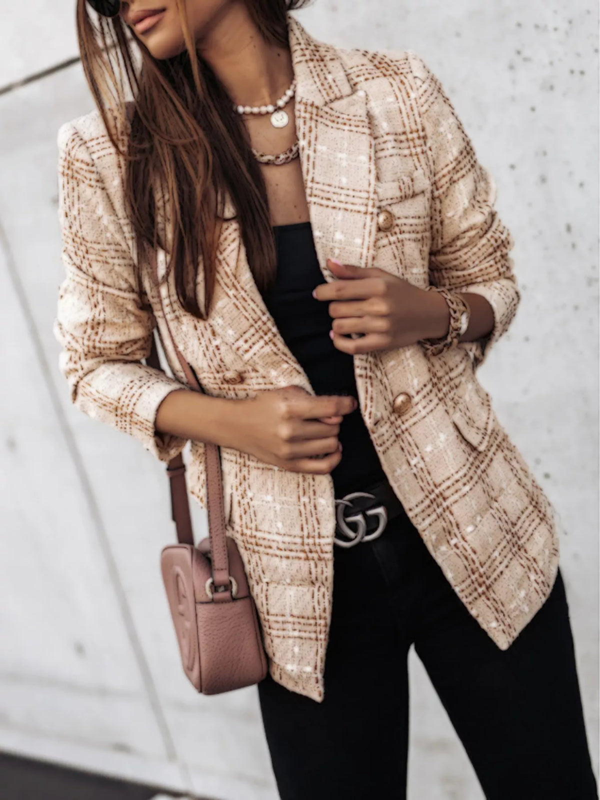 Plaid Tweed Double-Breasted Blazer by Belle Bijouix – view 10 of 11