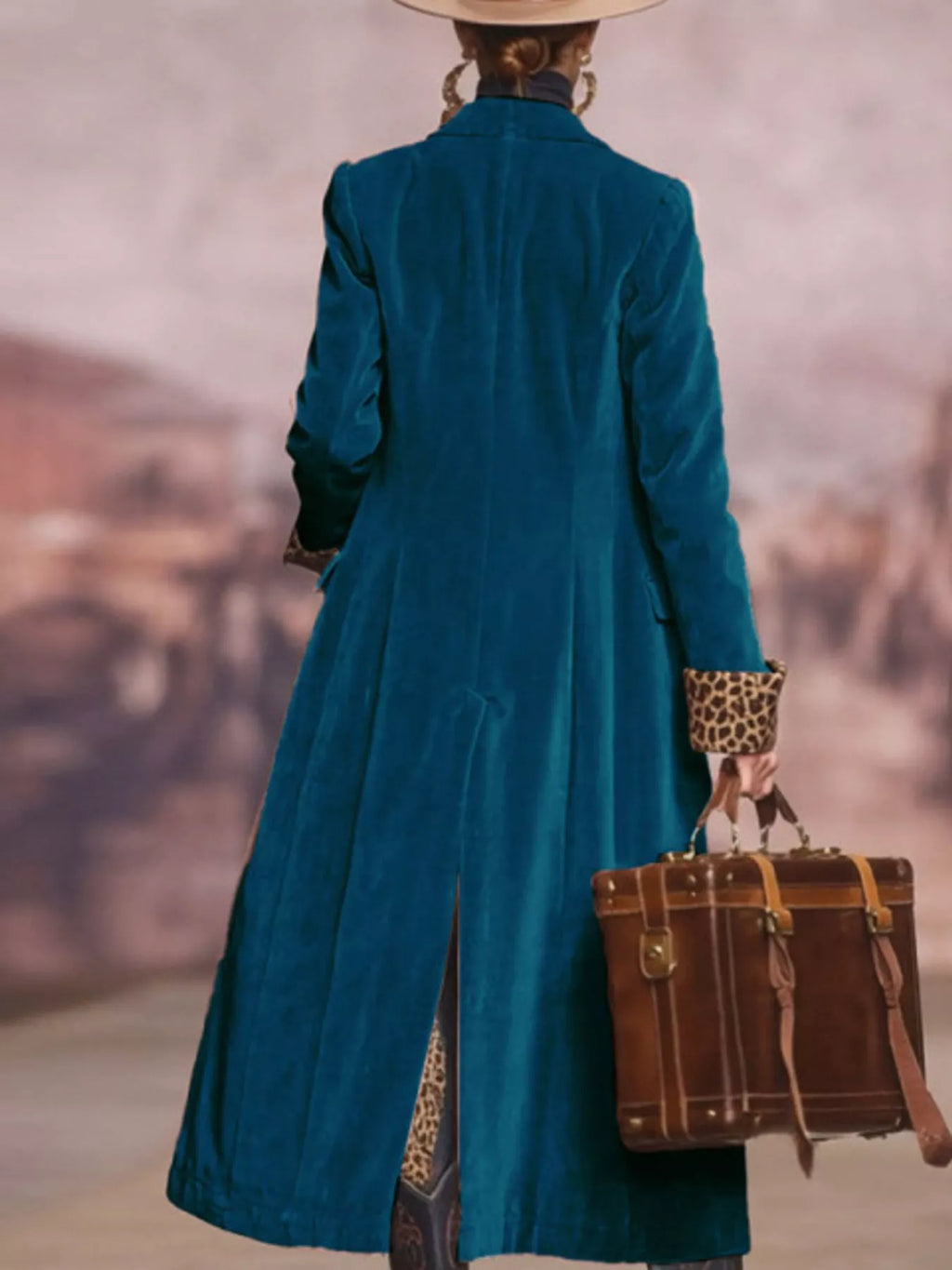 Leopard-Lined Longline Coat in Royal Blue Velvet by Belle Bijouix – view 4 of 13