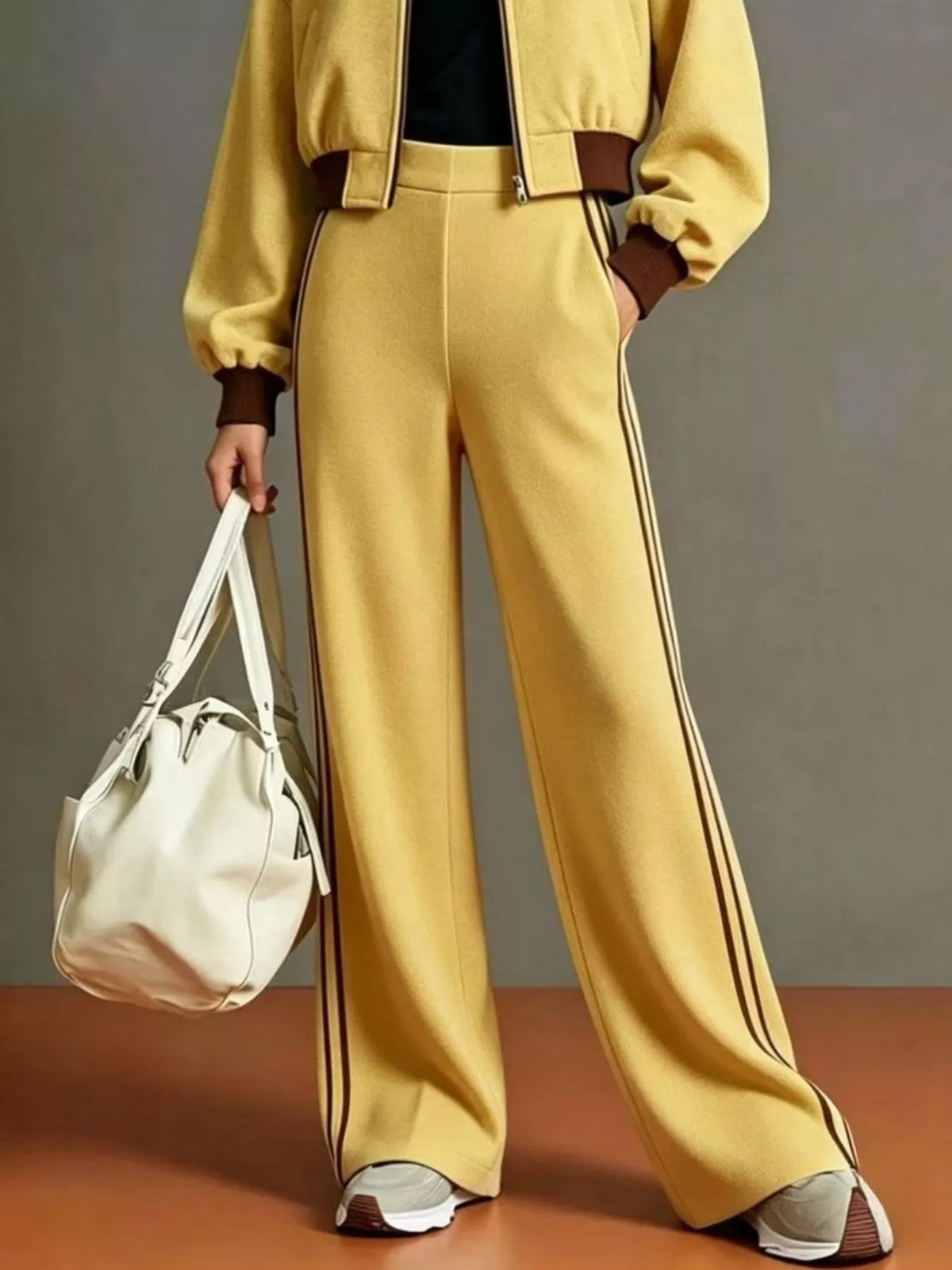 Contrast Ribbed Jacket & Wide-Leg Tracksuit Set by Belle Bijouix – view 6 of 9