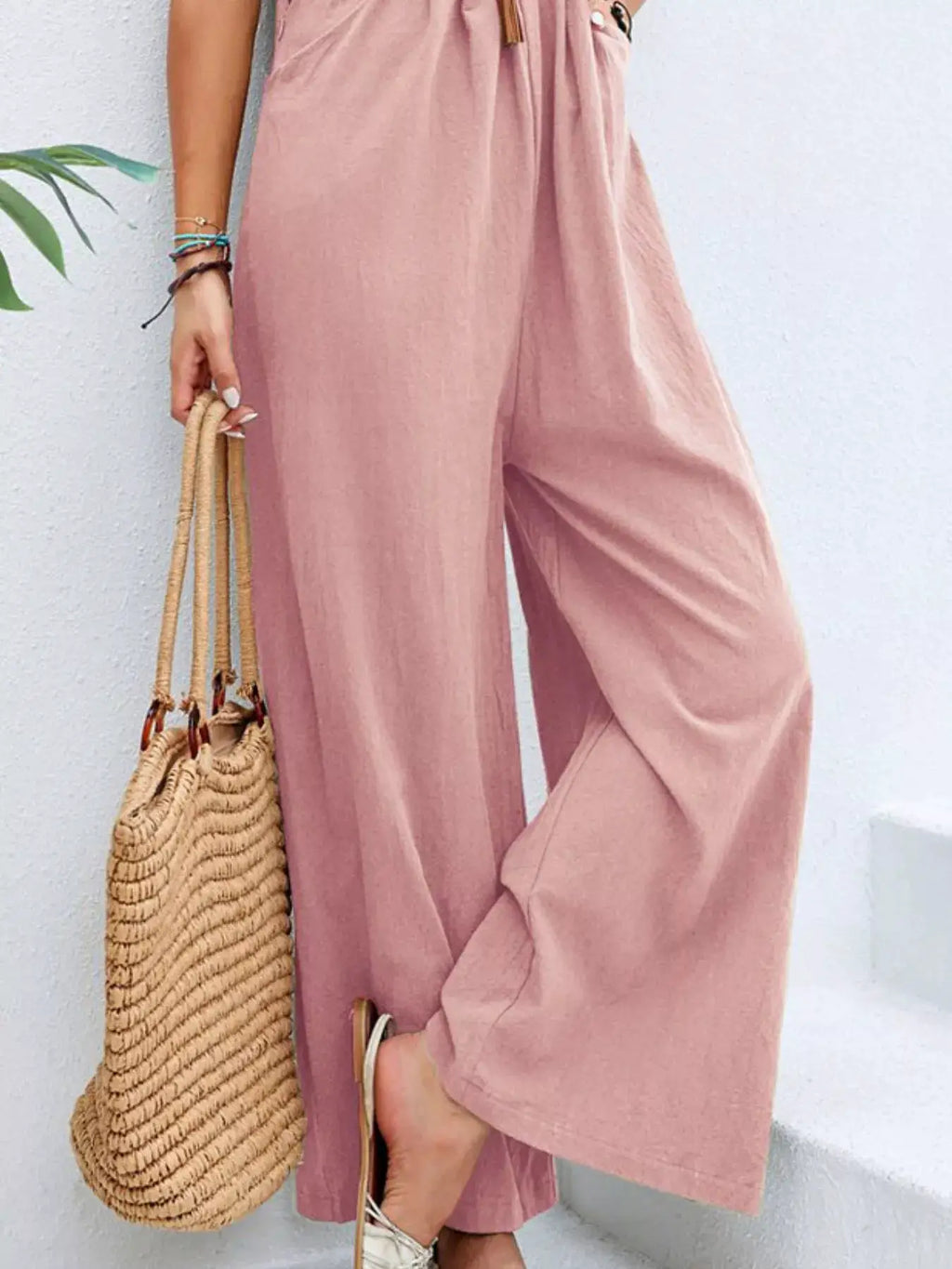 Overalls by Belle Bijouix, plus-size pink casual wide-leg with pockets