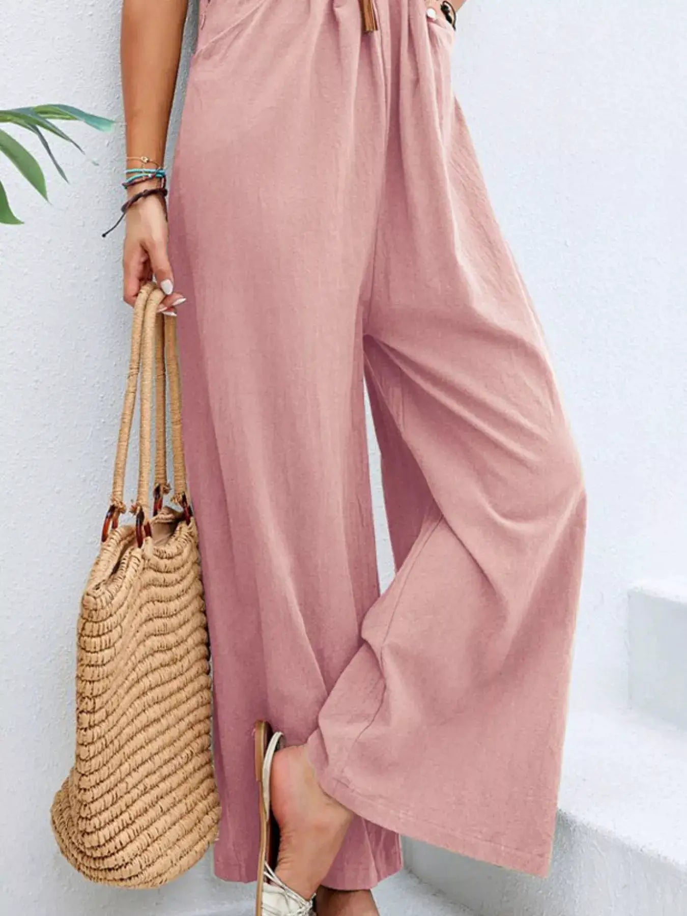 Overalls by Belle Bijouix, plus-size pink casual wide-leg with pockets