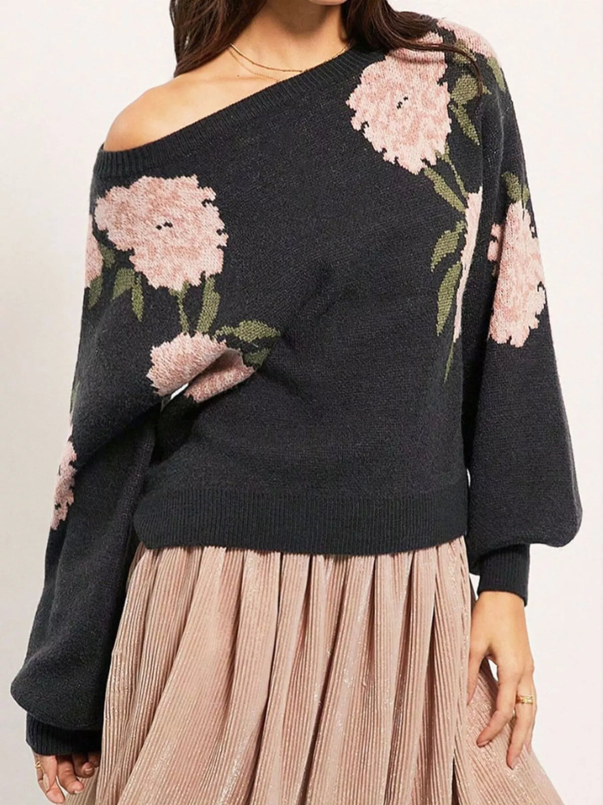 Floral Dropped Shoulder Knit Sweater by Belle Bijouix – view 10 of 16