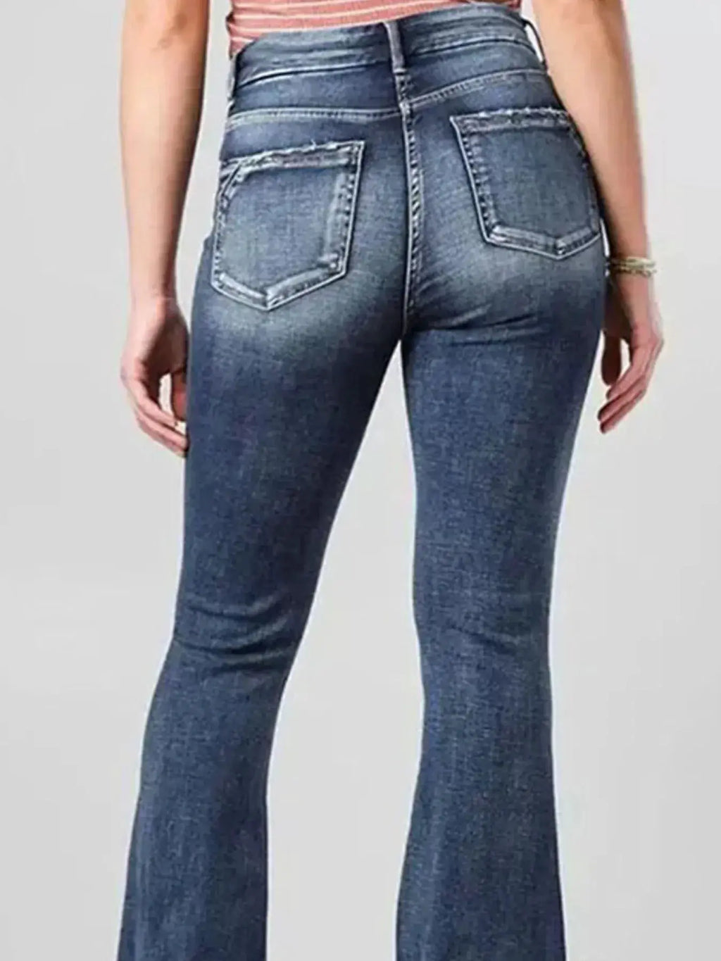 High-Rise Flare Gradient Wash Jeans, blue denim bottoms with back pockets
