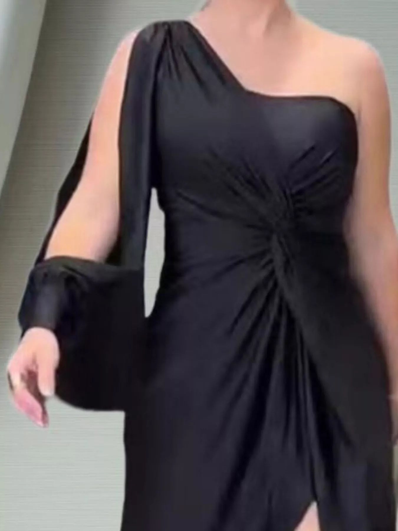 Full-Size One-Shoulder Knot-Detail Slit Maxi Dress by Trendsi, black, plus size
