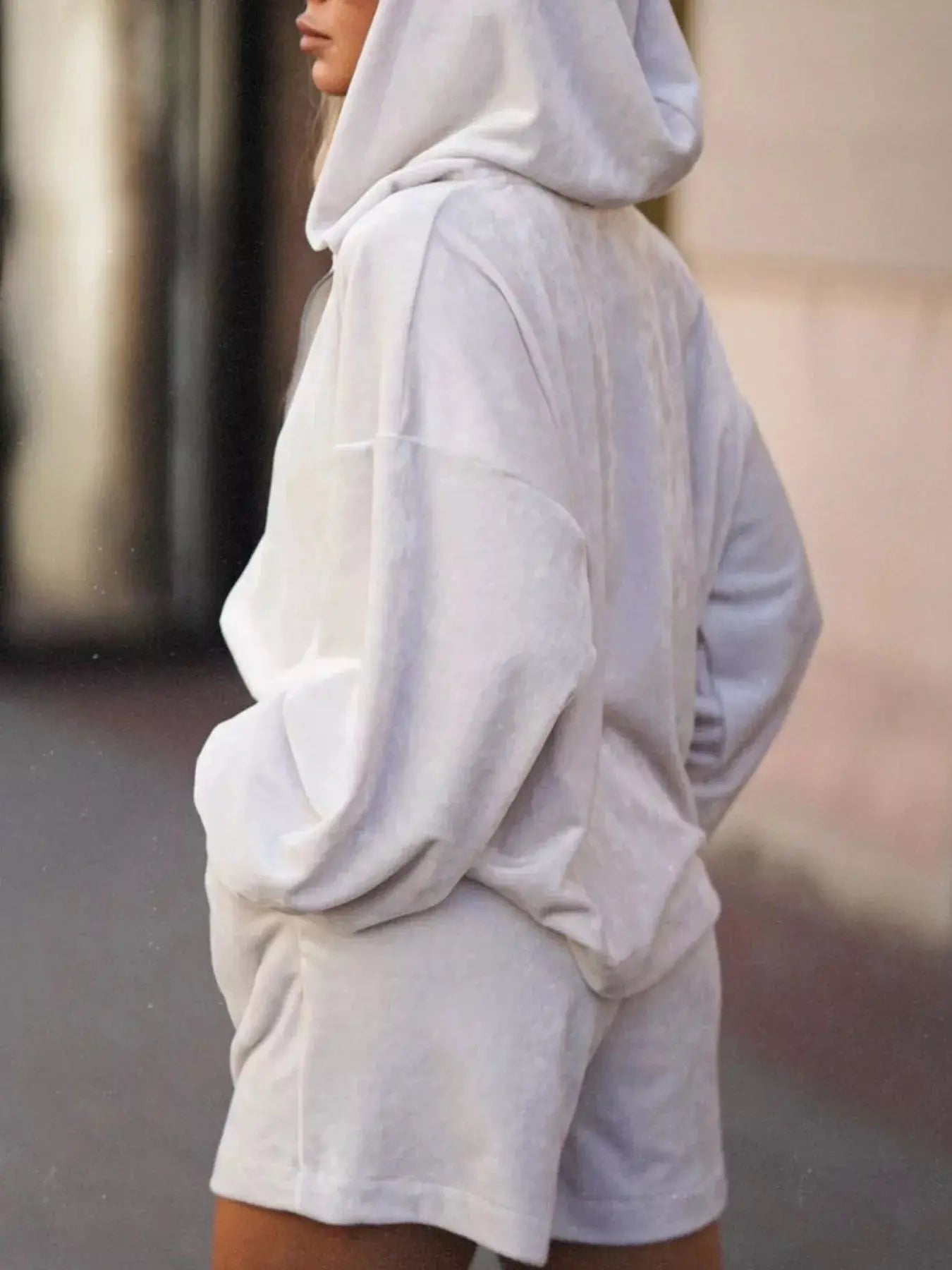 Zip-Up Hoodie & Shorts Activewear Set by Belle Bijouix in light gray