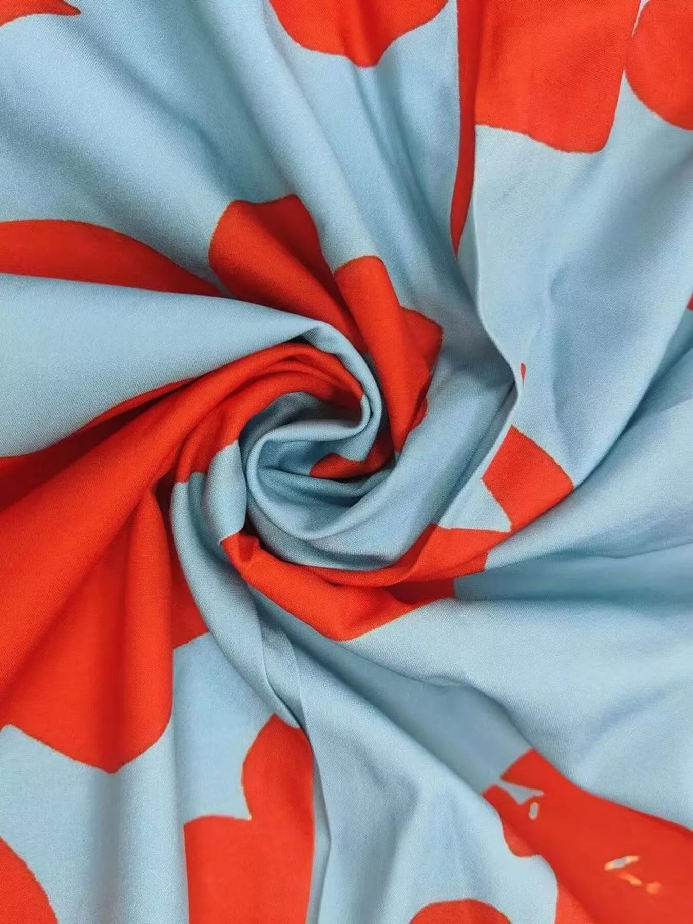 Floral print half-sleeve maxi dress with pockets in light blue and orange