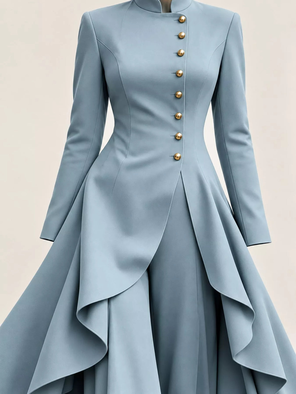 Ruffled High-Low Button Tunic & Wide-Leg Pants Set in Peacock Green by Belle Bijouix – view 47 of 82