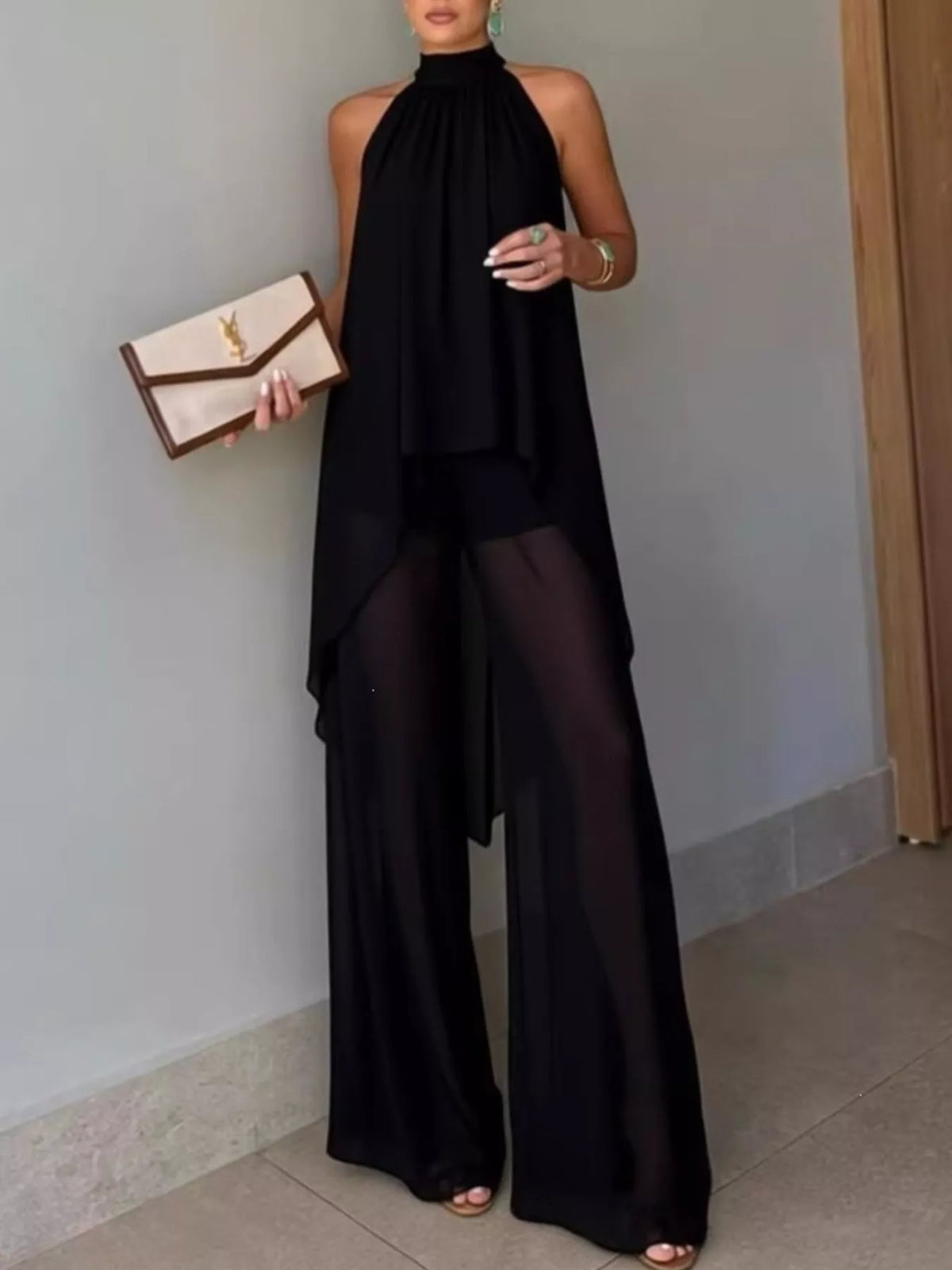 High-Low Sleeveless Top & Wide-Leg Pants Set