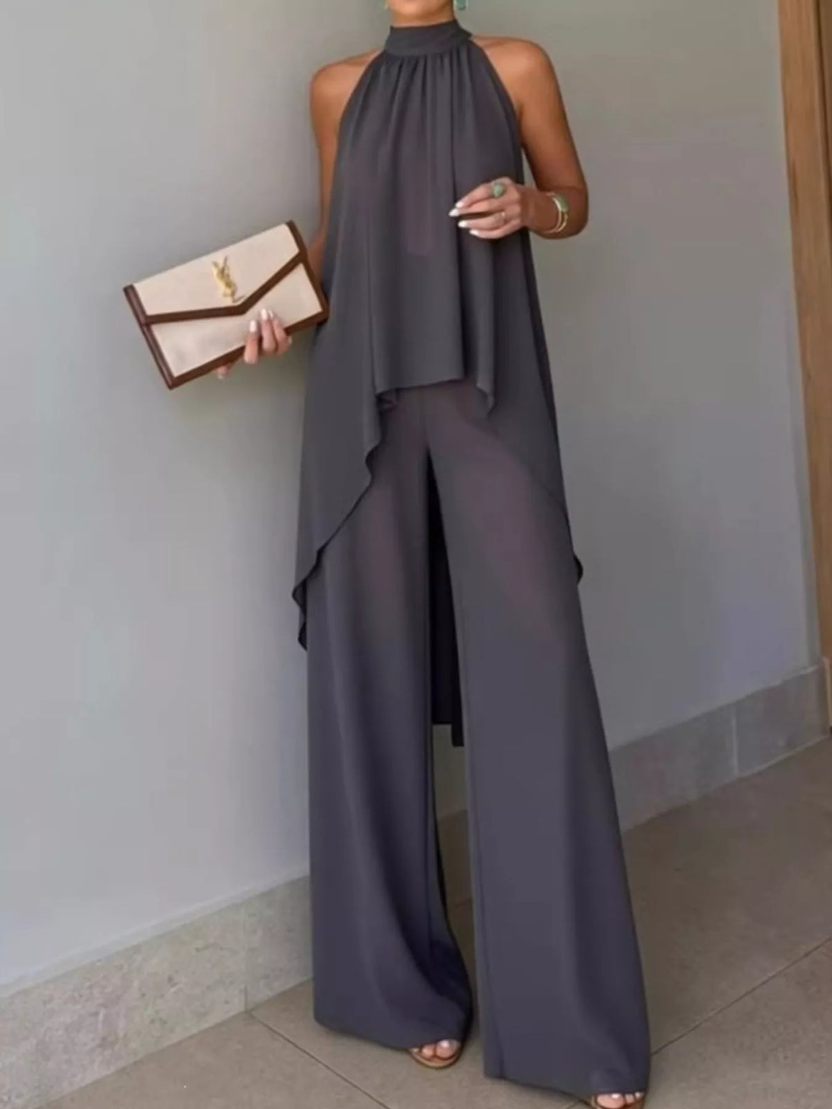 High-Low Sleeveless Top & Wide-Leg Pants Set