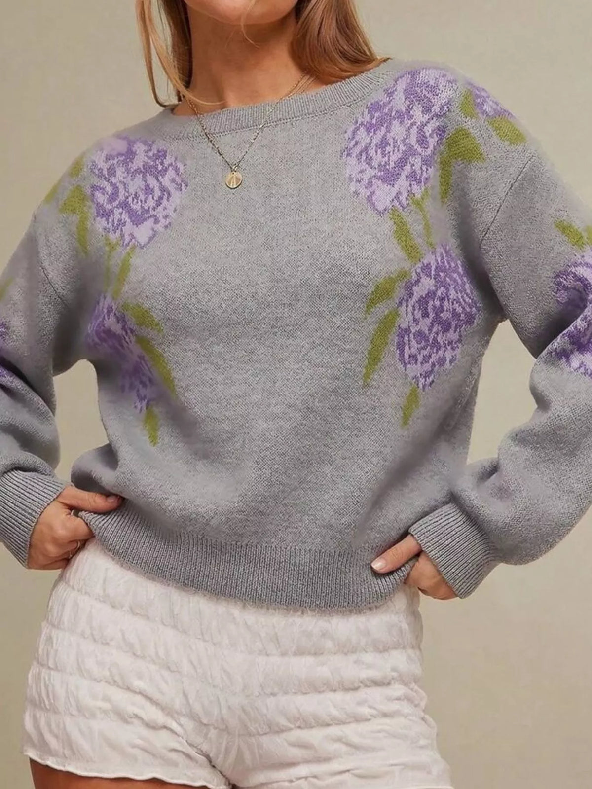Floral Dropped Shoulder Knit Sweater by Belle Bijouix – view 12 of 16