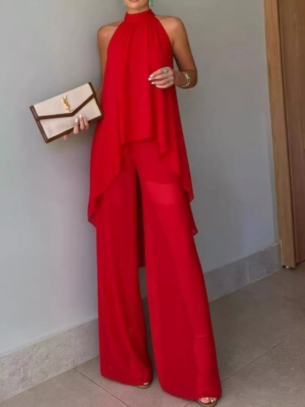 High-Low Sleeveless Top & Wide-Leg Pants Set