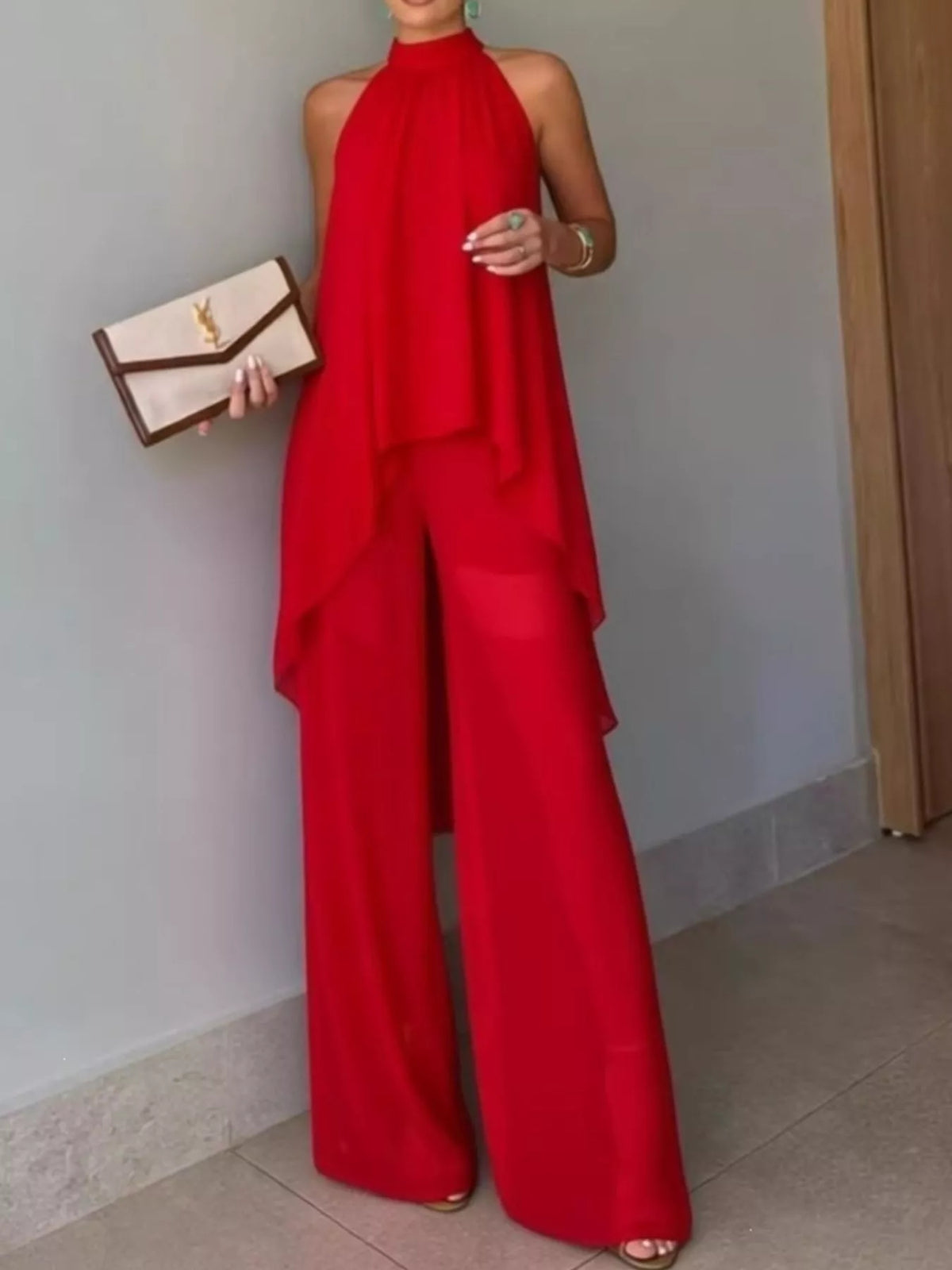 High-Low Sleeveless Top & Wide-Leg Pants Set